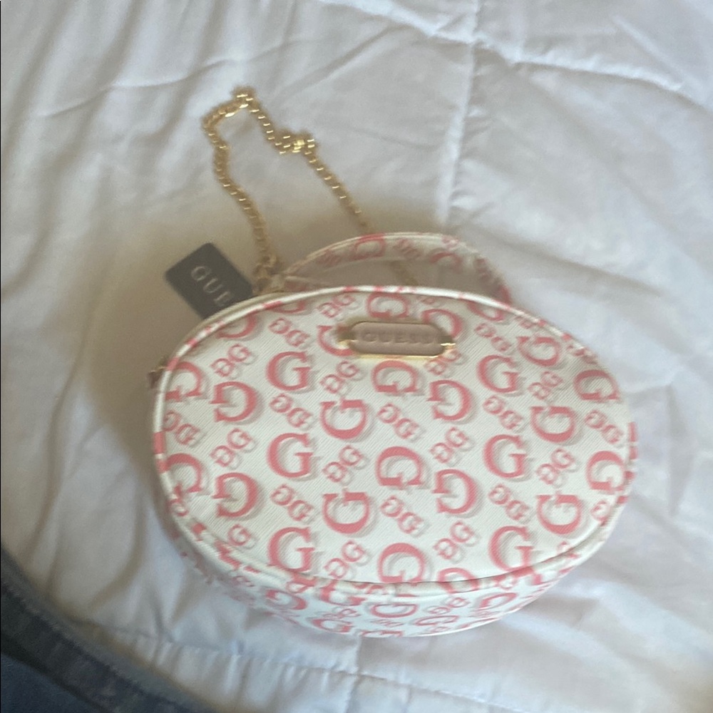 Guess Pink and White Mini Bag with Vintage Pattern